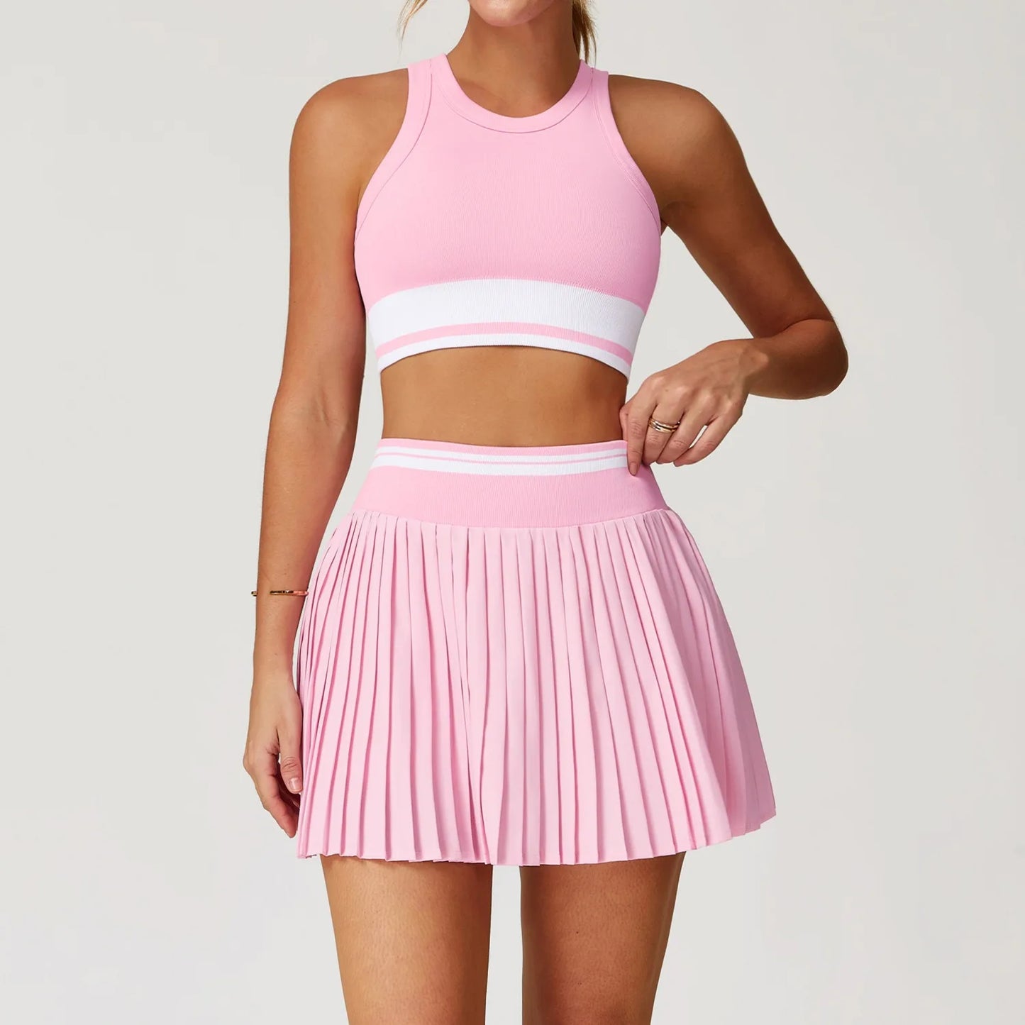 Casual Sports Tennis Dress Set 2PCS Training Skirt Set Clash of Colors Gym Workout Vest Quick-drying Yoga Clothes