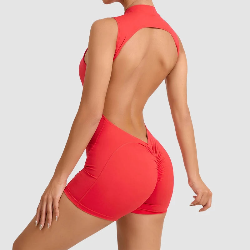 Sexy V Back Scrunch Sports Women Gym Bodysuits Backless Workout