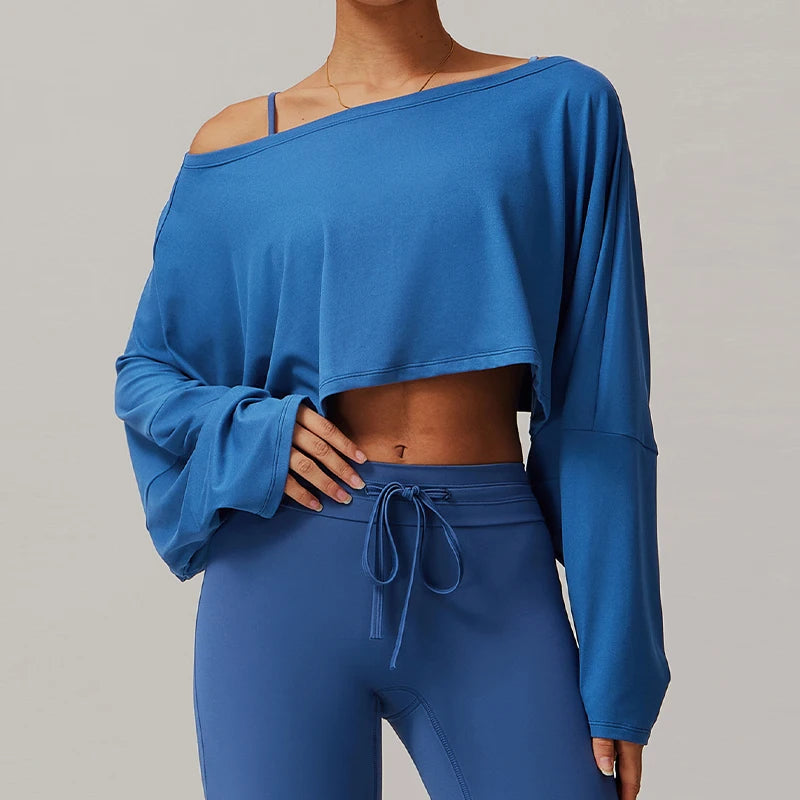 Women’s Yoga Top with Exposed Shoulders, Batwing Sleeves, Cropped