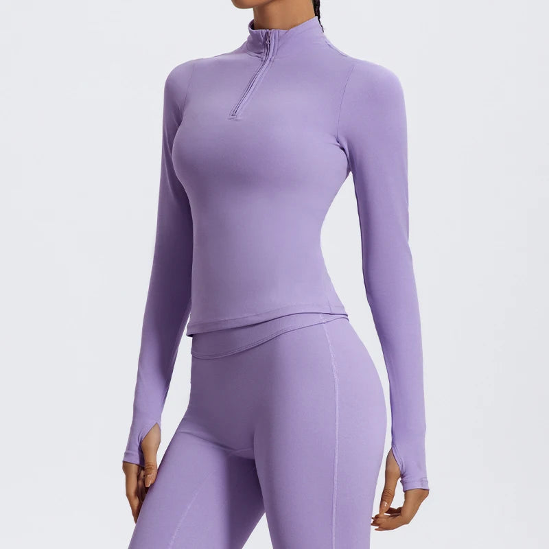 Half Zipper High Collar Sports Shirts Quick-Dry Yoga Clothing Fitness Long Sleeve Tight Clothes Outdoor Sportswear