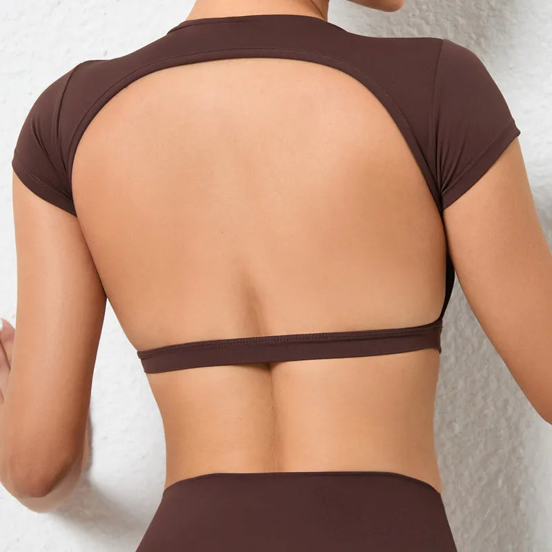 Sports Shirts Breathable Workout Sportswear Fitness Backless Yoga Clothing Chest Pads Sport Crop Tops Gym Top Women