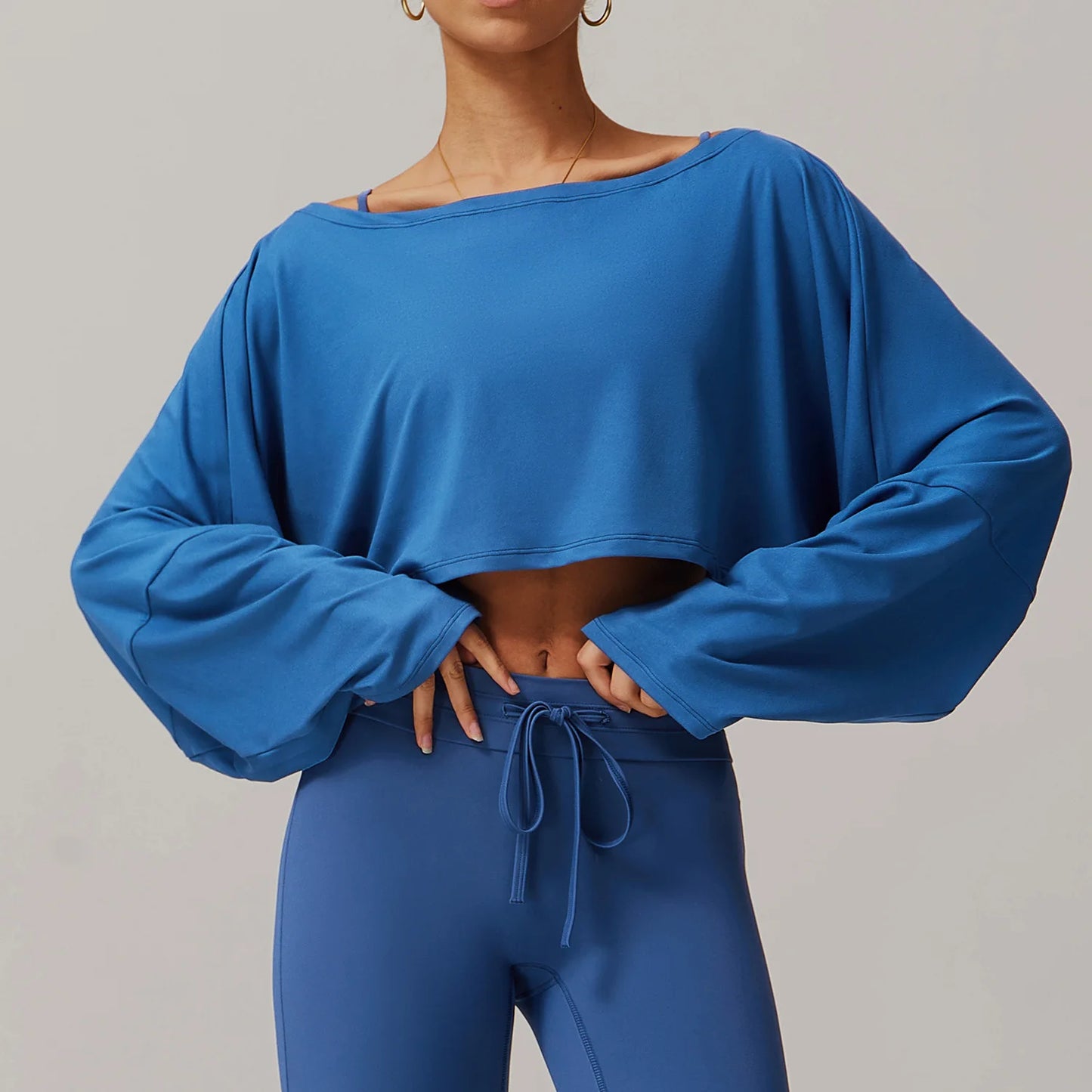 Women’s Yoga Top with Exposed Shoulders, Batwing Sleeves, Cropped