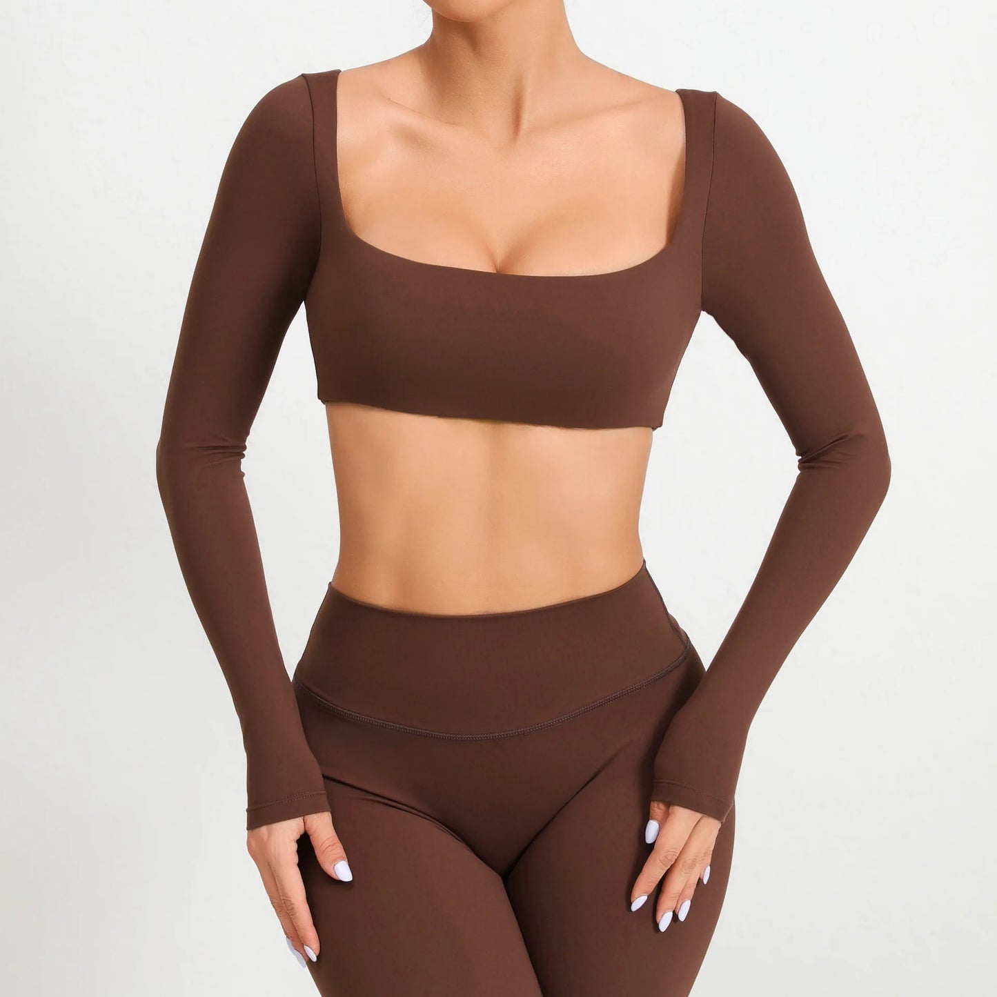 Casual Quick Dry Sportswear Women Square Neck Gym Top Women Fitness Sports Crop Top Female Long Sleeve Yoga Clothing Shirts