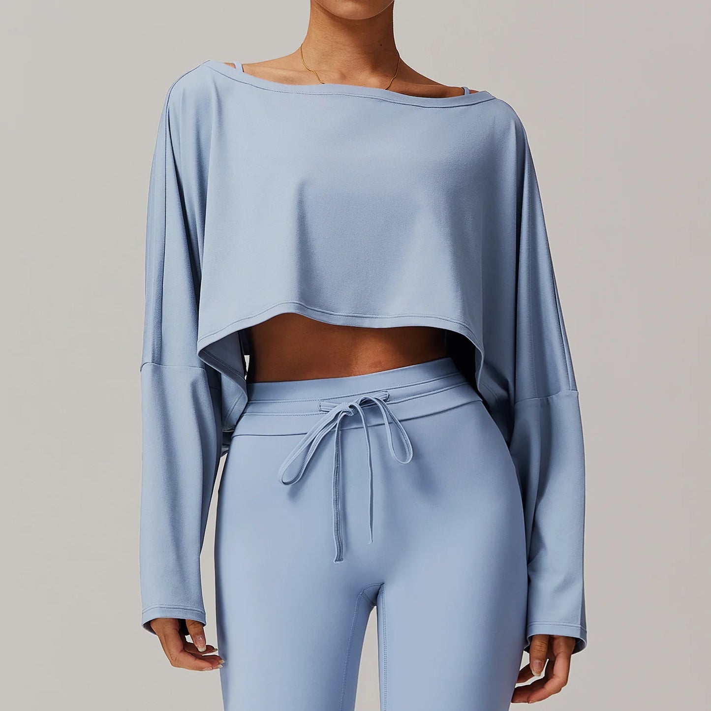 Women’s Yoga Top with Exposed Shoulders, Batwing Sleeves, Cropped