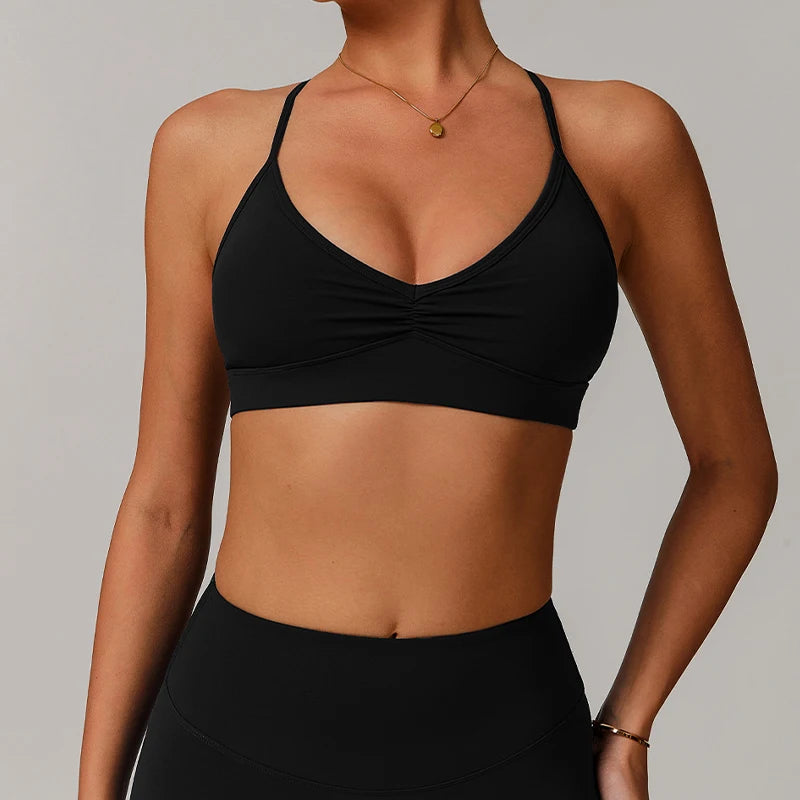 Hearuisavy Women's Scrunch Sports Bra Sexy Cross Back Brassiere Breathable Workout Bra Running Gym Top Quick-Dry Yoga Clothing