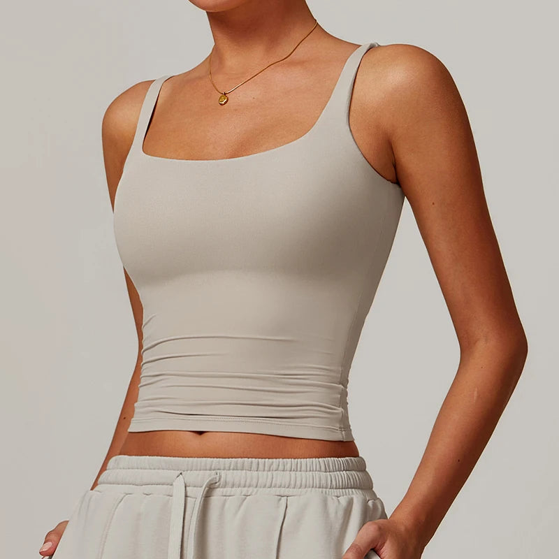Women's Sports Bra Square Neck Tight Yoga Tank Top Gym Running Breathable Casual Vest Female Comfort Fit Workout Top