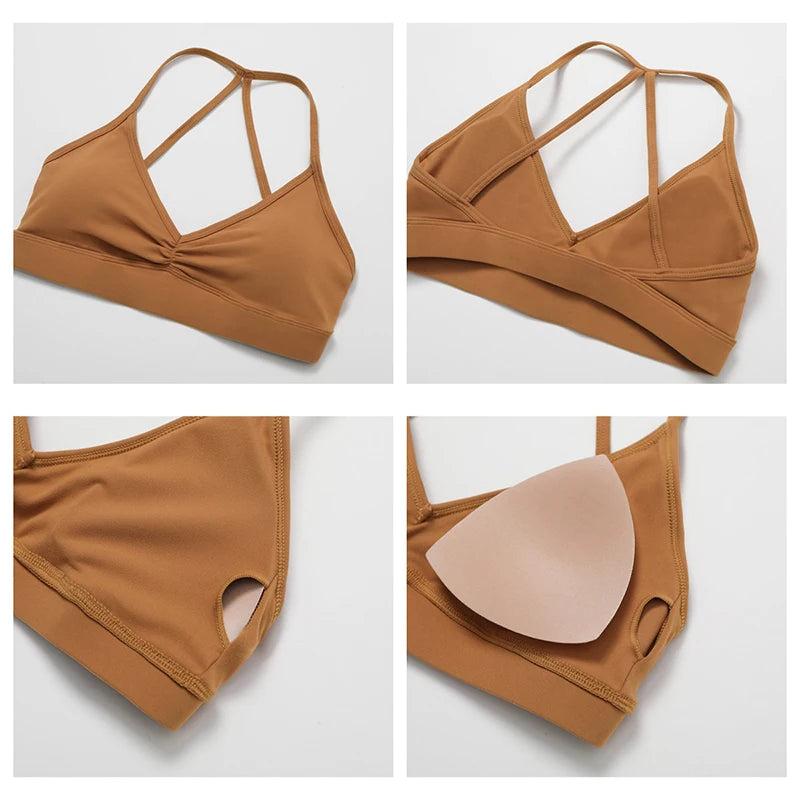 Women's Scrunch Sports Bra Sexy Cross Back Brassiere Breathable Workout Bra Running Gym Top Quick-Dry Yoga Clothing