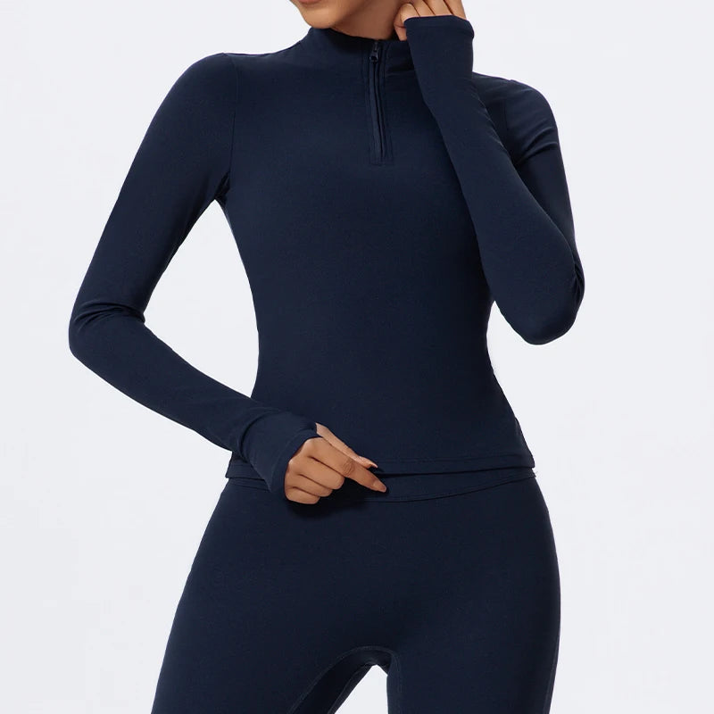 Half Zipper High Collar Sports Shirts Quick-Dry Yoga Clothing Fitness Long Sleeve Tight Clothes Outdoor Sportswear