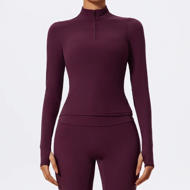 Half Zipper High Collar Sports Shirts Quick-Dry Yoga Clothing Fitness Long Sleeve Tight Clothes Outdoor Sportswear
