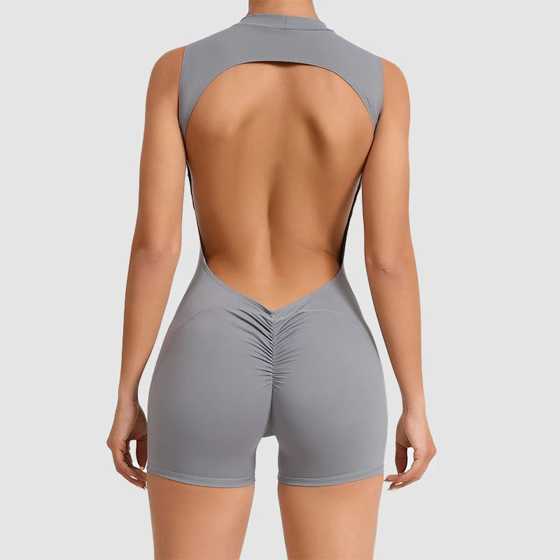 Sexy V Back Scrunch Sports Women Gym Bodysuits Backless Workout
