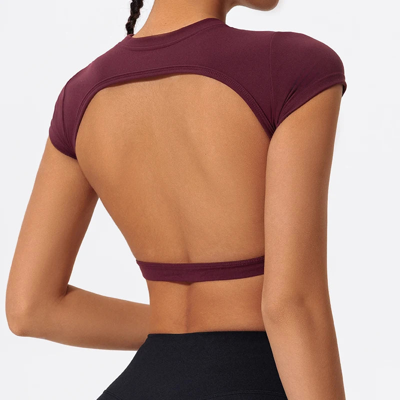 Sports Shirts Breathable Workout Sportswear Fitness Backless Yoga Clothing Chest Pads Sport Crop Tops Gym Top Women