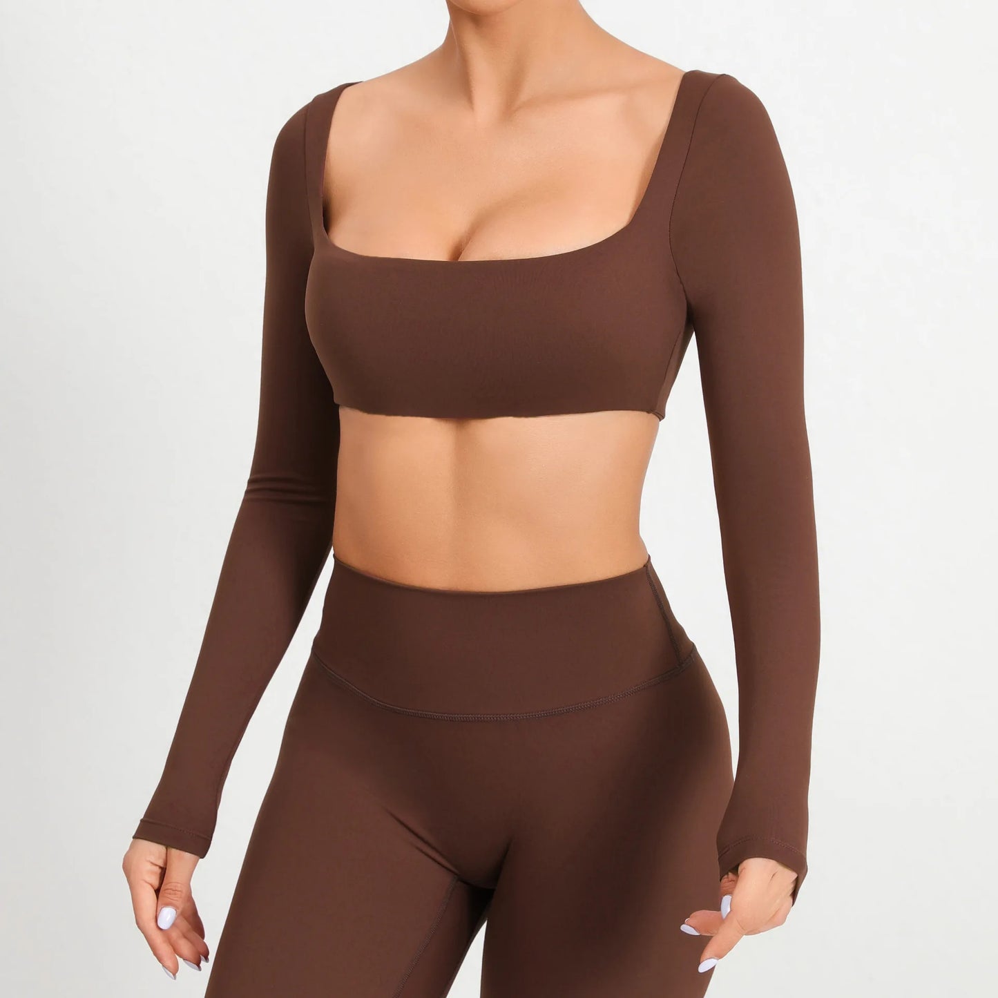 Casual Quick Dry Sportswear Women Square Neck Gym Top Women Fitness Sports Crop Top Female Long Sleeve Yoga Clothing Shirts