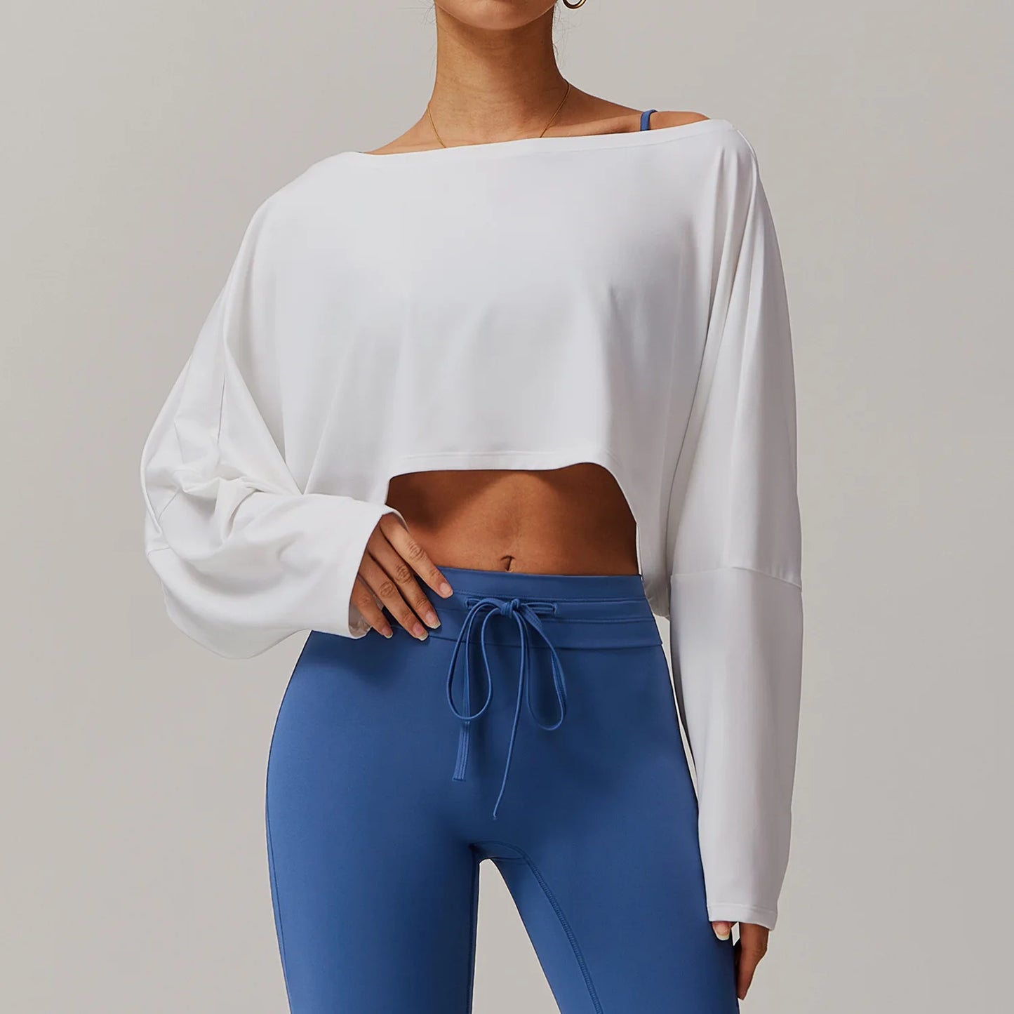 Women’s Yoga Top with Exposed Shoulders, Batwing Sleeves, Cropped