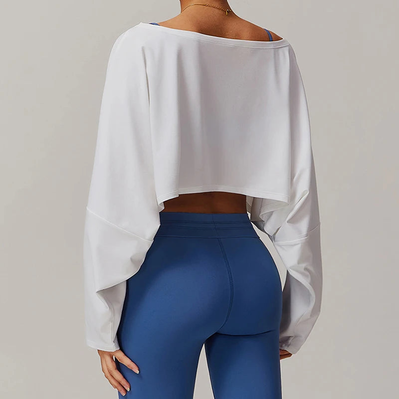 Women’s Yoga Top with Exposed Shoulders, Batwing Sleeves, Cropped