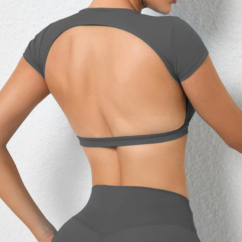 Sports Shirts Breathable Workout Sportswear Fitness Backless Yoga Clothing Chest Pads Sport Crop Tops Gym Top Women