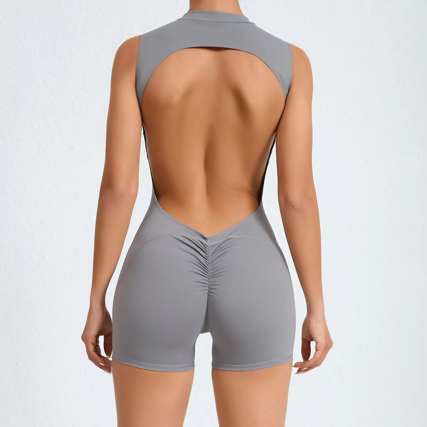 Sexy V Back Scrunch Sports Women Gym Bodysuits Backless Workout