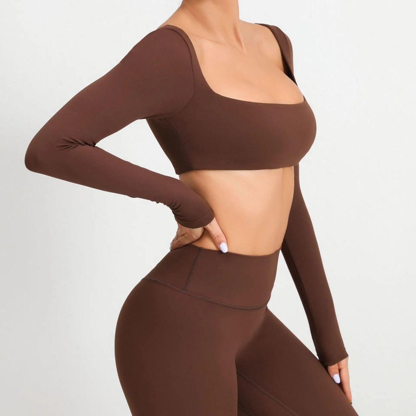 Casual Quick Dry Sportswear Women Square Neck Gym Top Women Fitness Sports Crop Top Female Long Sleeve Yoga Clothing Shirts