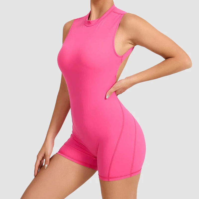 Sexy V Back Scrunch Sports Women Gym Bodysuits Backless Workout