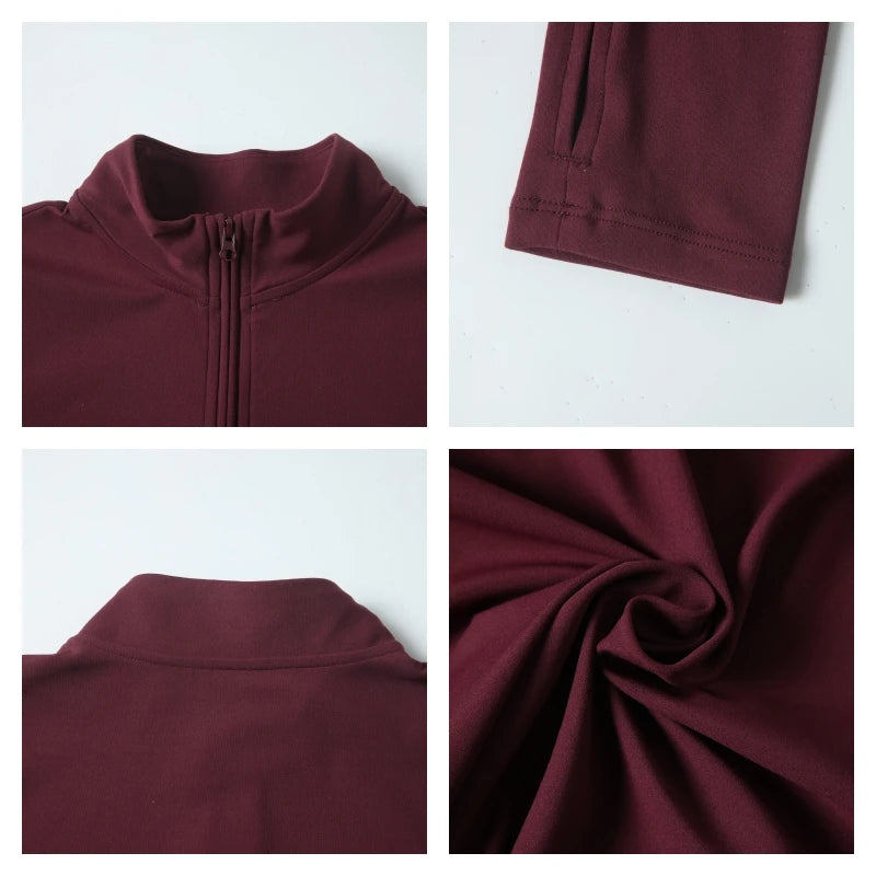 Half Zipper High Collar Sports Shirts Quick-Dry Yoga Clothing Fitness Long Sleeve Tight Clothes Outdoor Sportswear