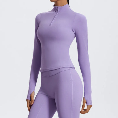 Half Zipper High Collar Sports Shirts Quick-Dry Yoga Clothing Fitness Long Sleeve Tight Clothes Outdoor Sportswear