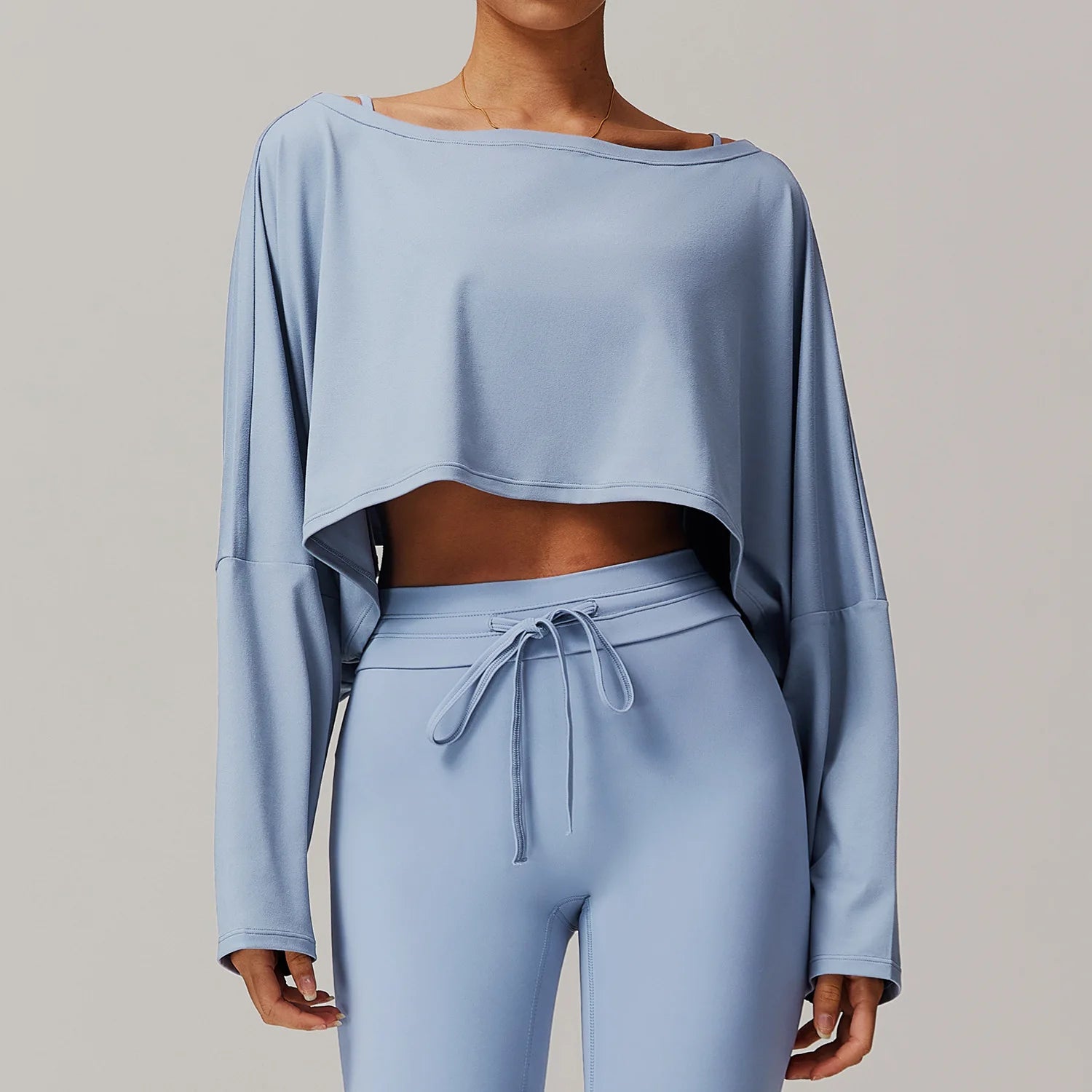 hearuisavy Women Off-Shoulder Yoga Top Batwing Sleeve Cropped Long Shirt Fitness Casual Wear Breathable Loose Fit Sports Shirts
