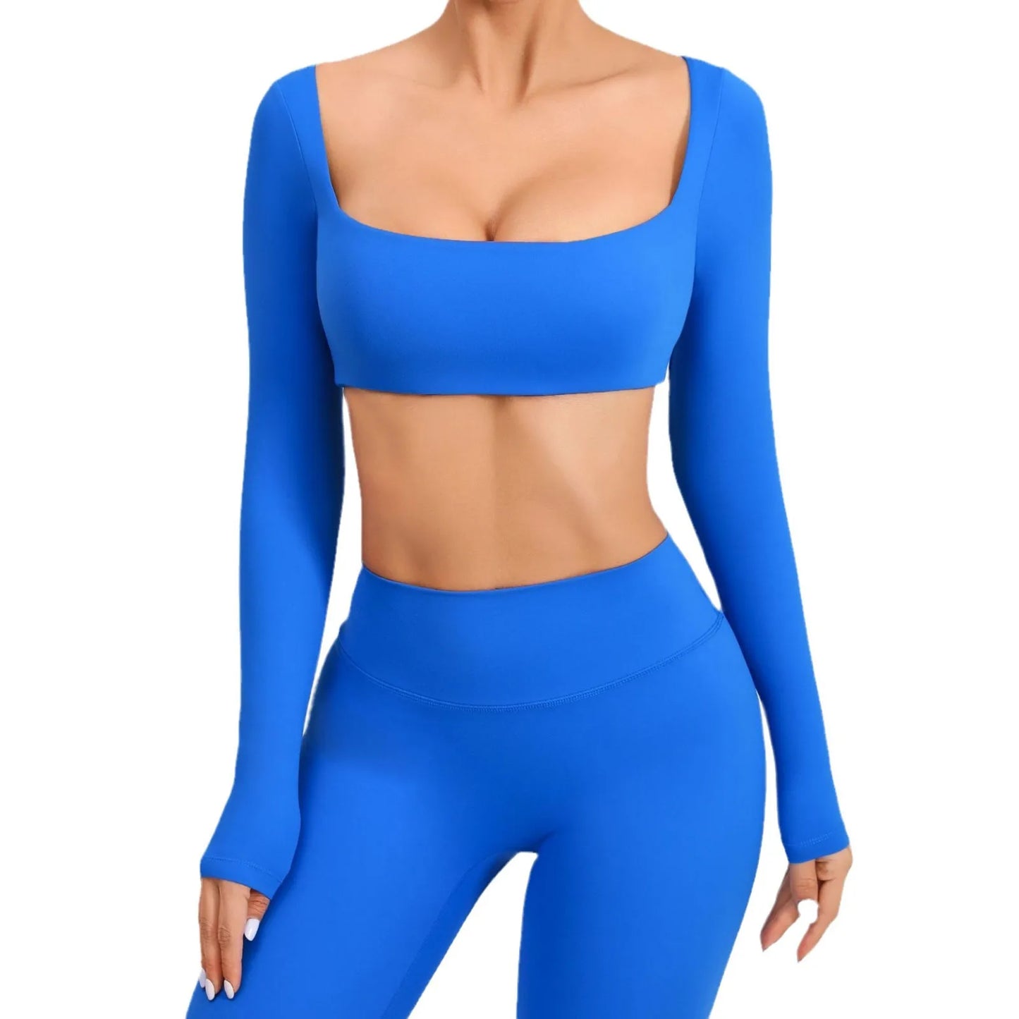Casual Quick Dry Sportswear Women Square Neck Gym Top Women Fitness Sports Crop Top Female Long Sleeve Yoga Clothing Shirts