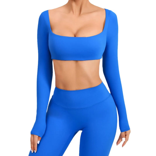 Casual Quick Dry Sportswear Women Square Neck Gym Top Women Fitness Sports Crop Top Female Long Sleeve Yoga Clothing Shirts