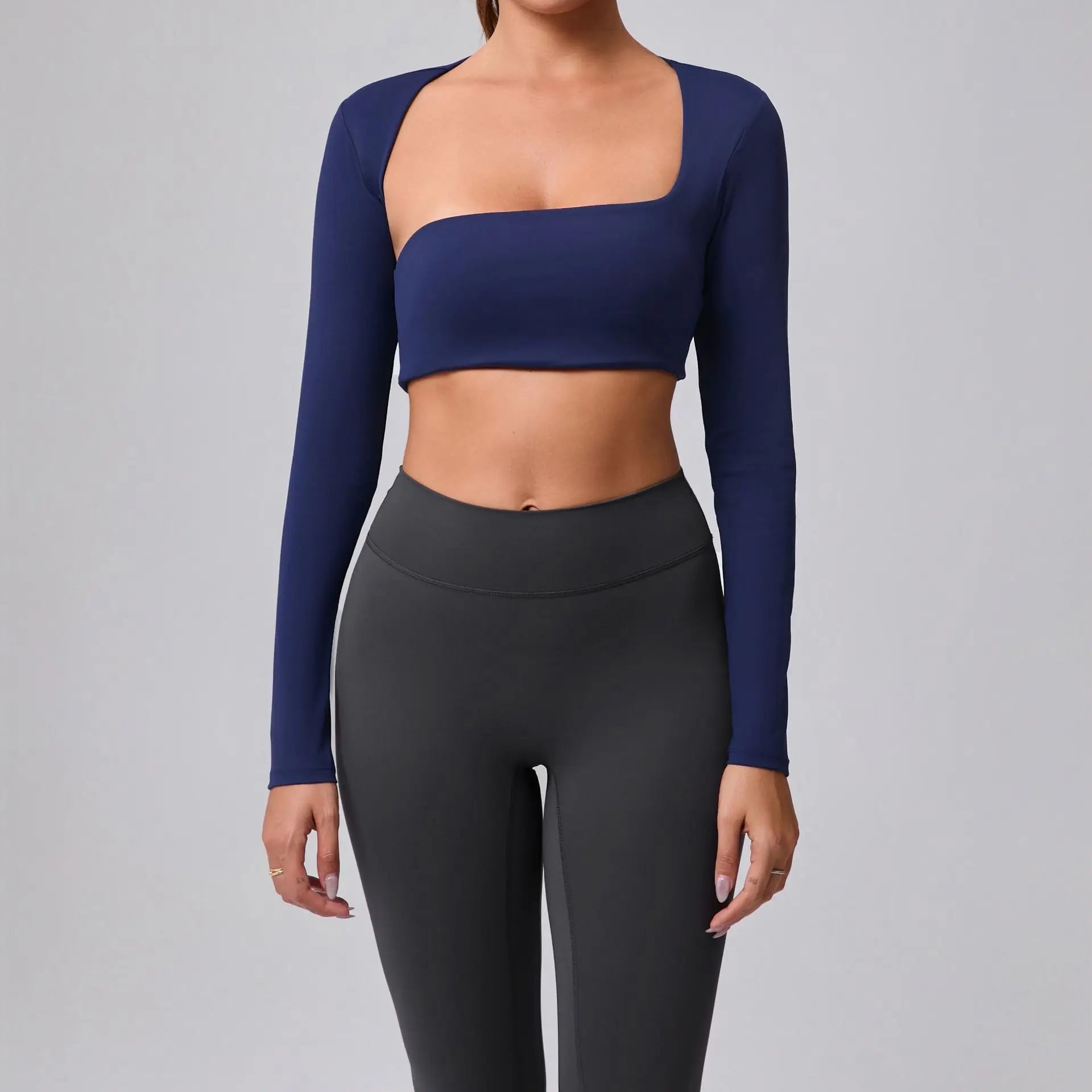Yoga Casual Quick Drying Sportswear Women Square Neck Gym Top Women Fitness Sport Crop Top Asymmetric Long Sleeve Yoga Clothing