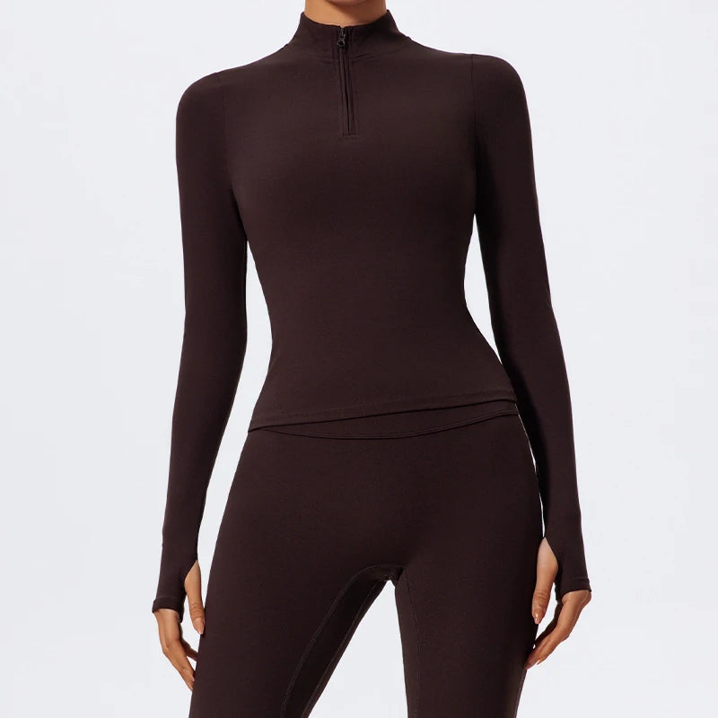 Half Zipper High Collar Sports Shirts Quick-Dry Yoga Clothing Fitness Long Sleeve Tight Clothes Outdoor Sportswear