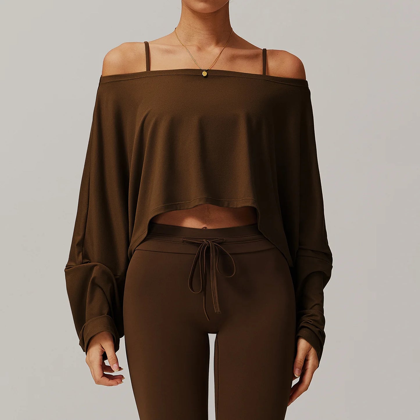 Women’s Yoga Top with Exposed Shoulders, Batwing Sleeves, Cropped