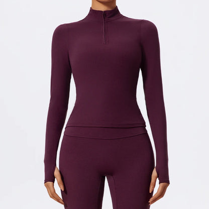 Half Zipper High Collar Sports Shirts Quick-Dry Yoga Clothing Fitness Long Sleeve Tight Clothes Outdoor Sportswear