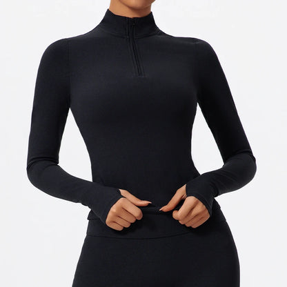 Half Zipper High Collar Sports Shirts Quick-Dry Yoga Clothing Fitness Long Sleeve Tight Clothes Outdoor Sportswear