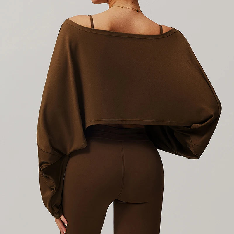 Women’s Yoga Top with Exposed Shoulders, Batwing Sleeves, Cropped
