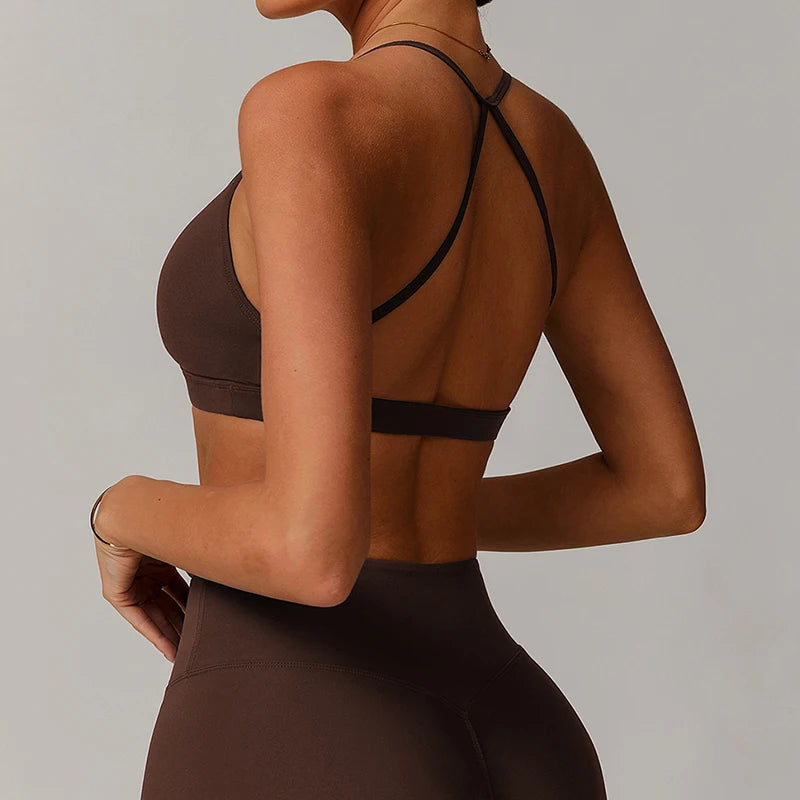 Women's Scrunch Sports Bra Sexy Cross Back Brassiere Breathable Workout Bra Running Gym Top Quick-Dry Yoga Clothing