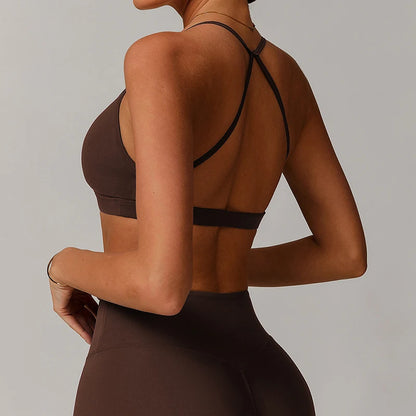 Women's Scrunch Sports Bra Sexy Cross Back Brassiere Breathable Workout Bra Running Gym Top Quick-Dry Yoga Clothing