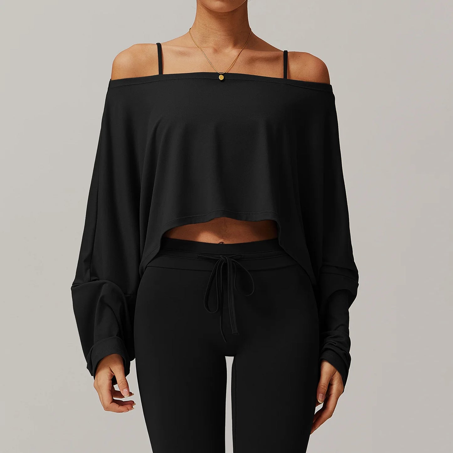 Women’s Yoga Top with Exposed Shoulders, Batwing Sleeves, Cropped